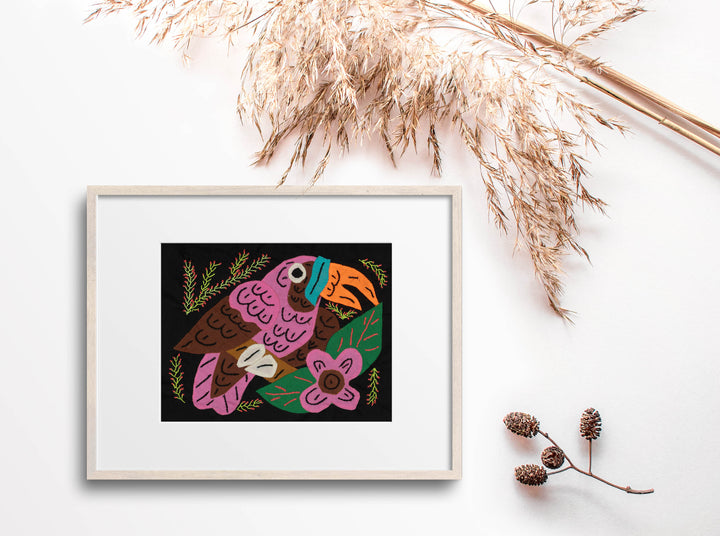 Multi-Color Toucan Bird Pink And Brown Molita
