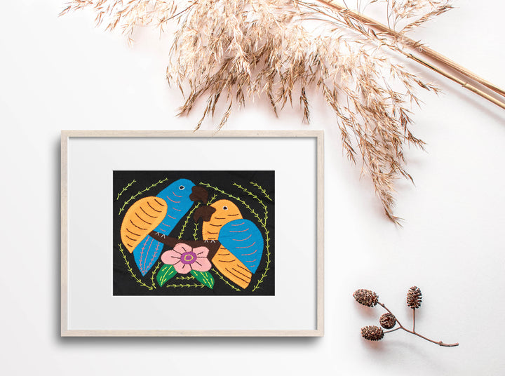 Multicolor Orange And Blue Two Bird Molita