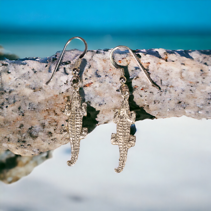 Sterling Silver Caiman Crocodile Earrings