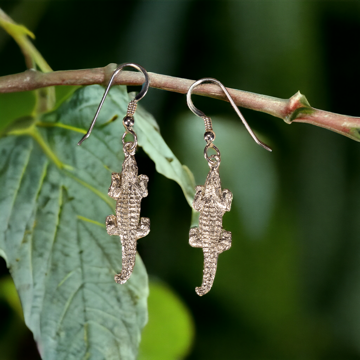 Sterling Silver Caiman Crocodile Earrings