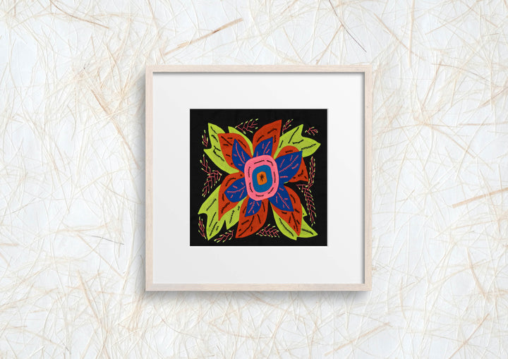 Multi-Color Floral Flower Orange And Blue Molita