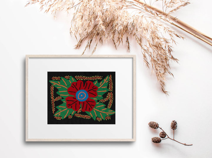 Multi-Color Floral Flower Green And Red Molita