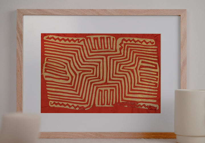 Vintage Red And Gold Peru Nazca Lines Mola