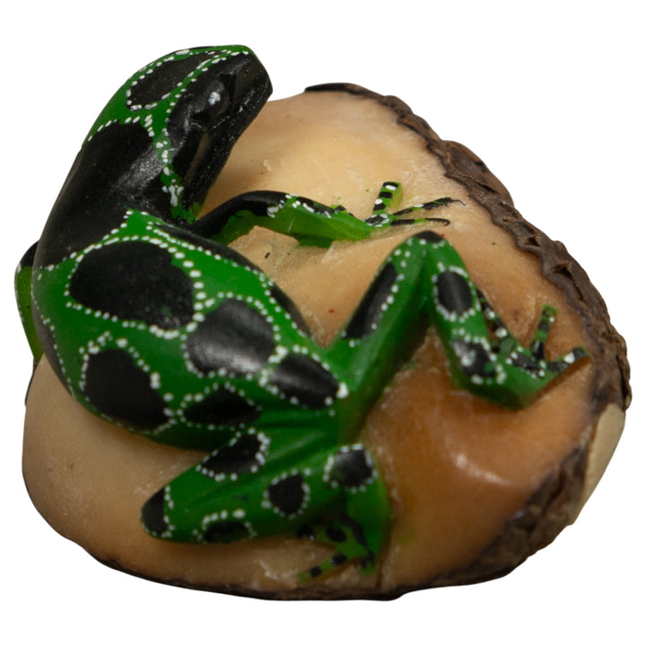 Black Green And White Frog Tagua Carving