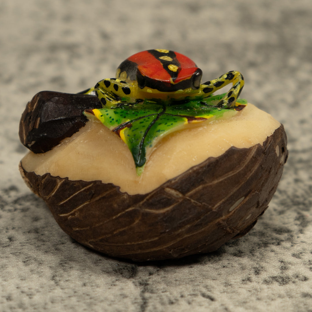 Gold Black And Red Frog Tagua Carving