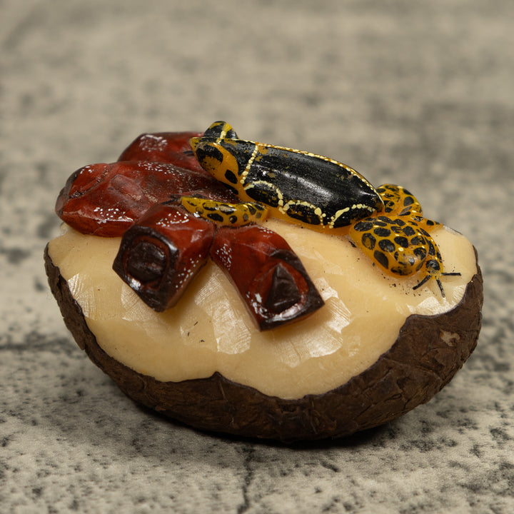 Gold Black And White Frog Tagua Carving