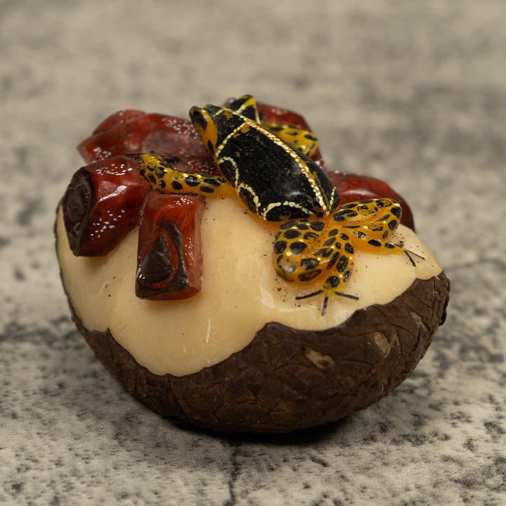 Gold Black And White Frog Tagua Carving