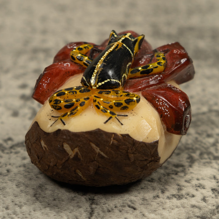Gold Black And White Frog Tagua Carving