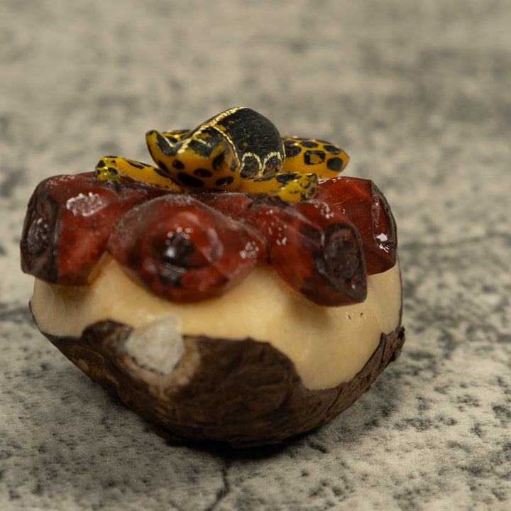 Gold Black And White Frog Tagua Carving