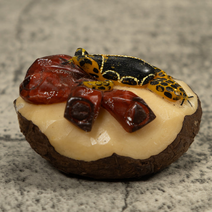 Gold Black And White Frog Tagua Carving