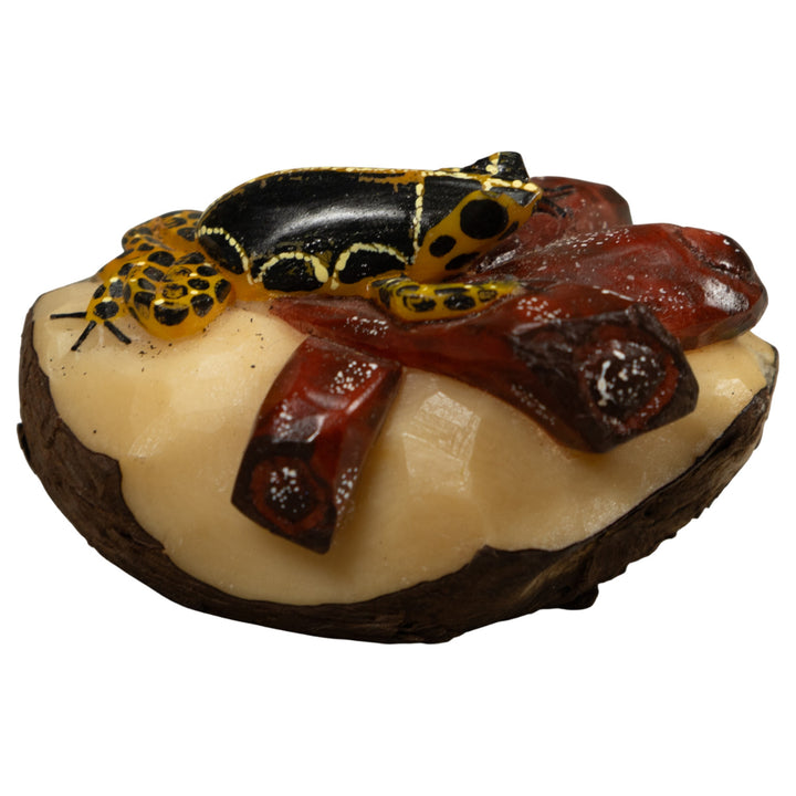 Gold Black And White Frog Tagua Carving