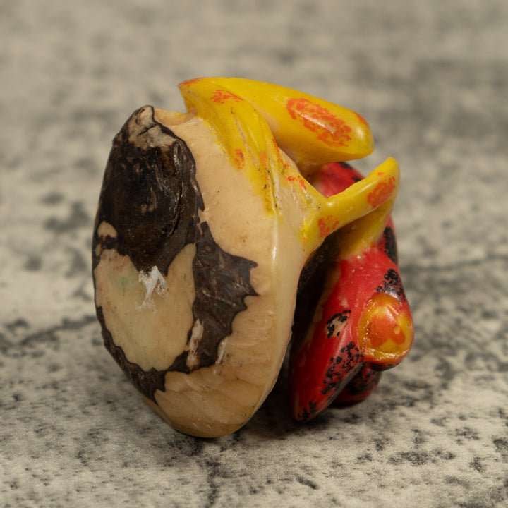 Vintage Red Black And Yellow Frog Tagua Carving