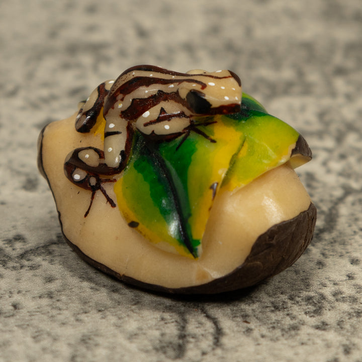 Brown And Cream Frog Tagua Carving