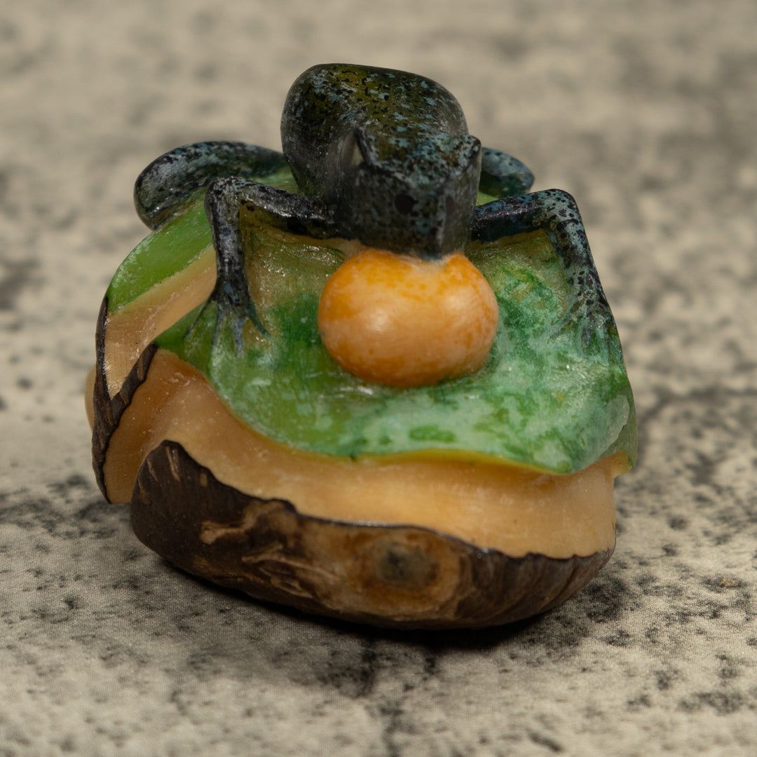 Blue Black And Gold Blow Throat Frog Tagua Carving