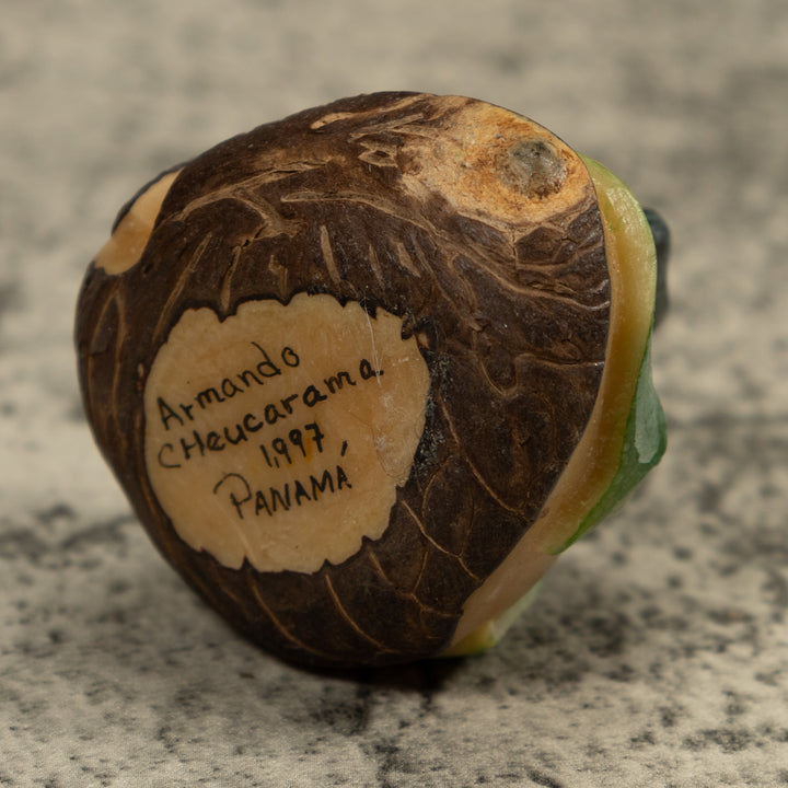 Blue Black And Gold Blow Throat Frog Tagua Carving