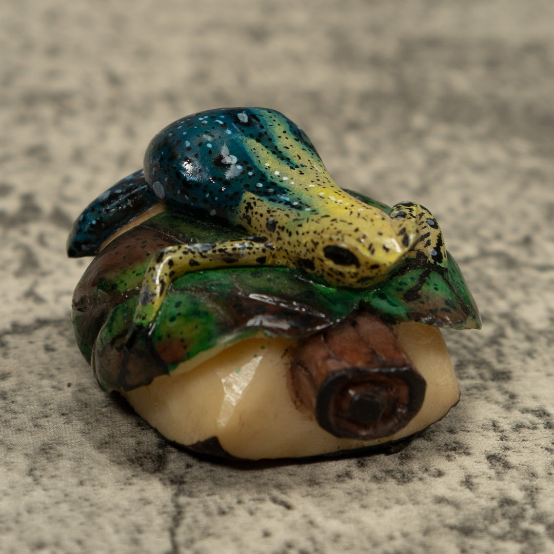 Blue And yellow Frog Tagua Carving