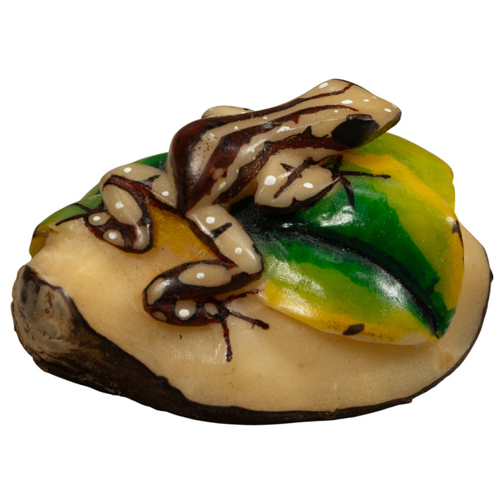 Brown And Cream Frog Tagua Carving