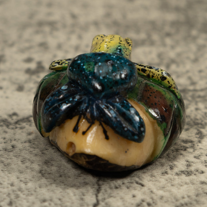 Blue And yellow Frog Tagua Carving