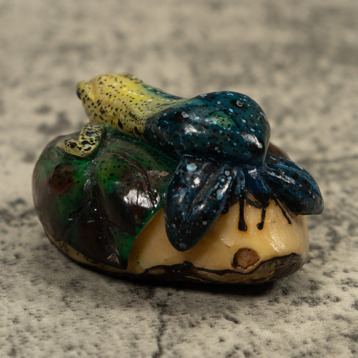 Blue And yellow Frog Tagua Carving