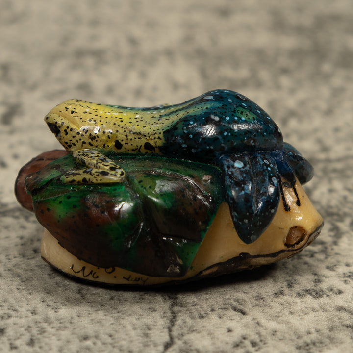 Blue And yellow Frog Tagua Carving