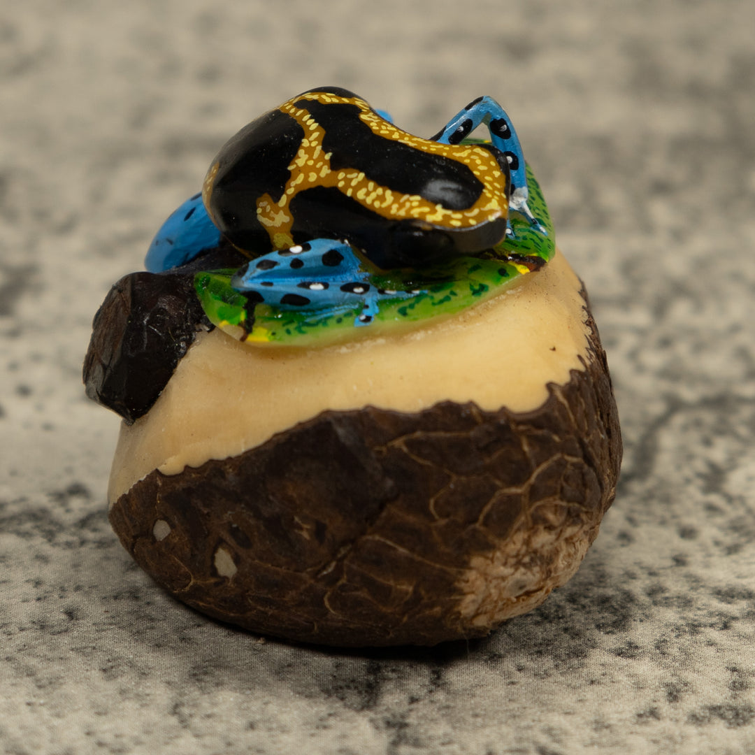 Blue Black And yellow Poison Dart Frog Tagua Carving
