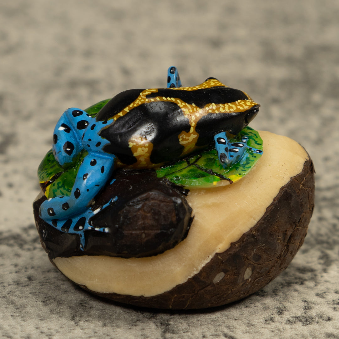 Blue Black And yellow Poison Dart Frog Tagua Carving