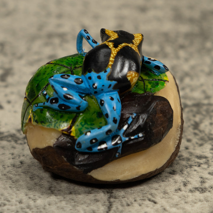 Blue Black And yellow Poison Dart Frog Tagua Carving