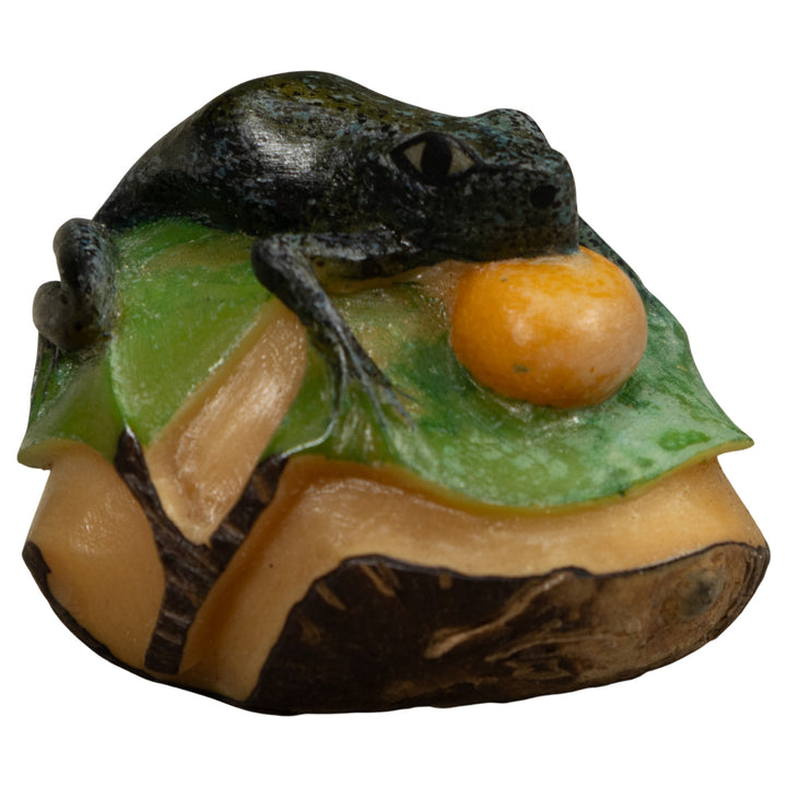 Blue Black And Gold Blow Throat Frog Tagua Carving