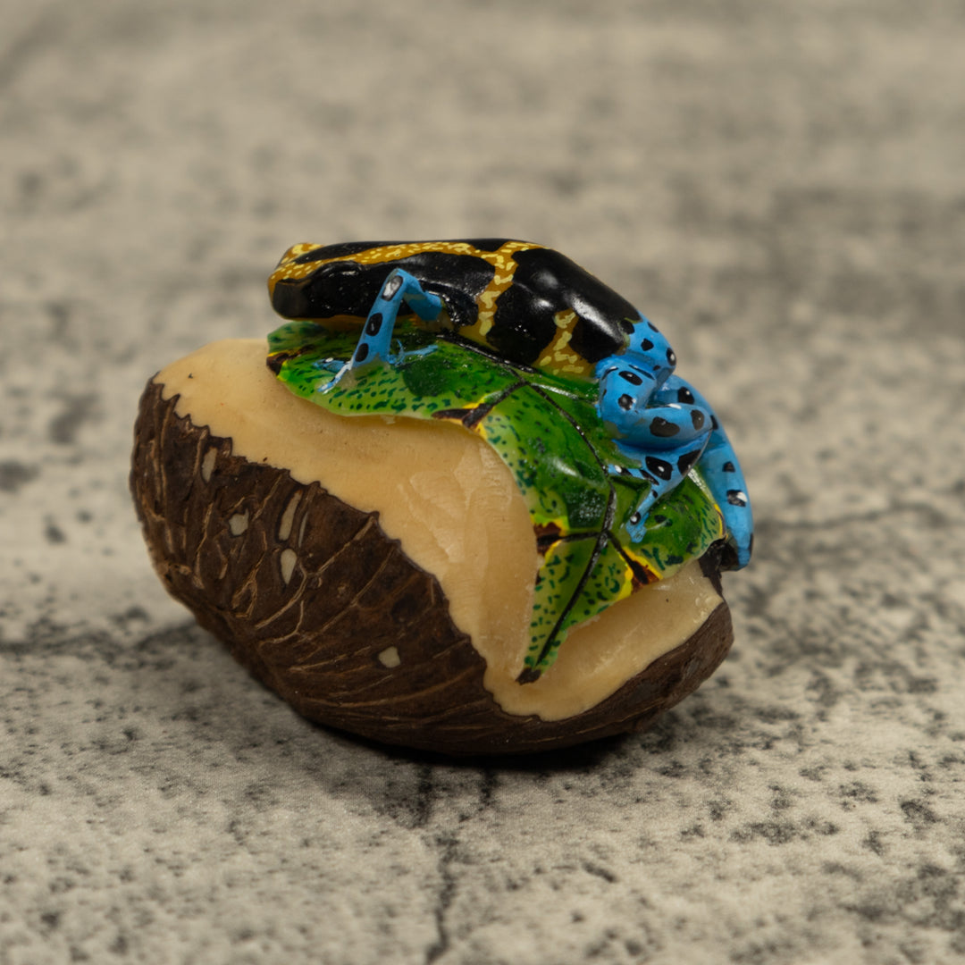 Blue Black And yellow Poison Dart Frog Tagua Carving