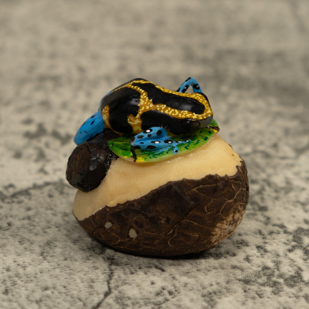 Blue Black And yellow Poison Dart Frog Tagua Carving