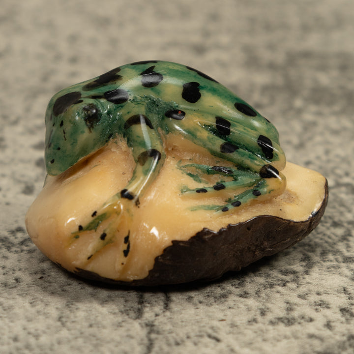 Vintage Black And Green Frog Tagua Carving