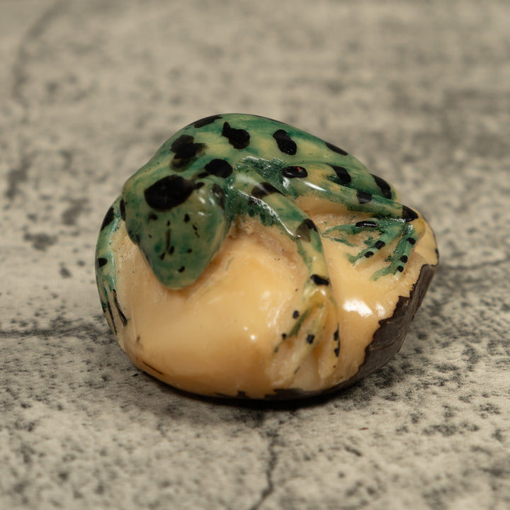Vintage Black And Green Frog Tagua Carving