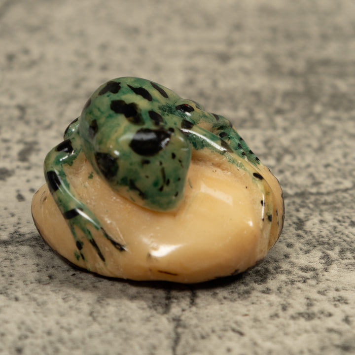 Vintage Black And Green Frog Tagua Carving
