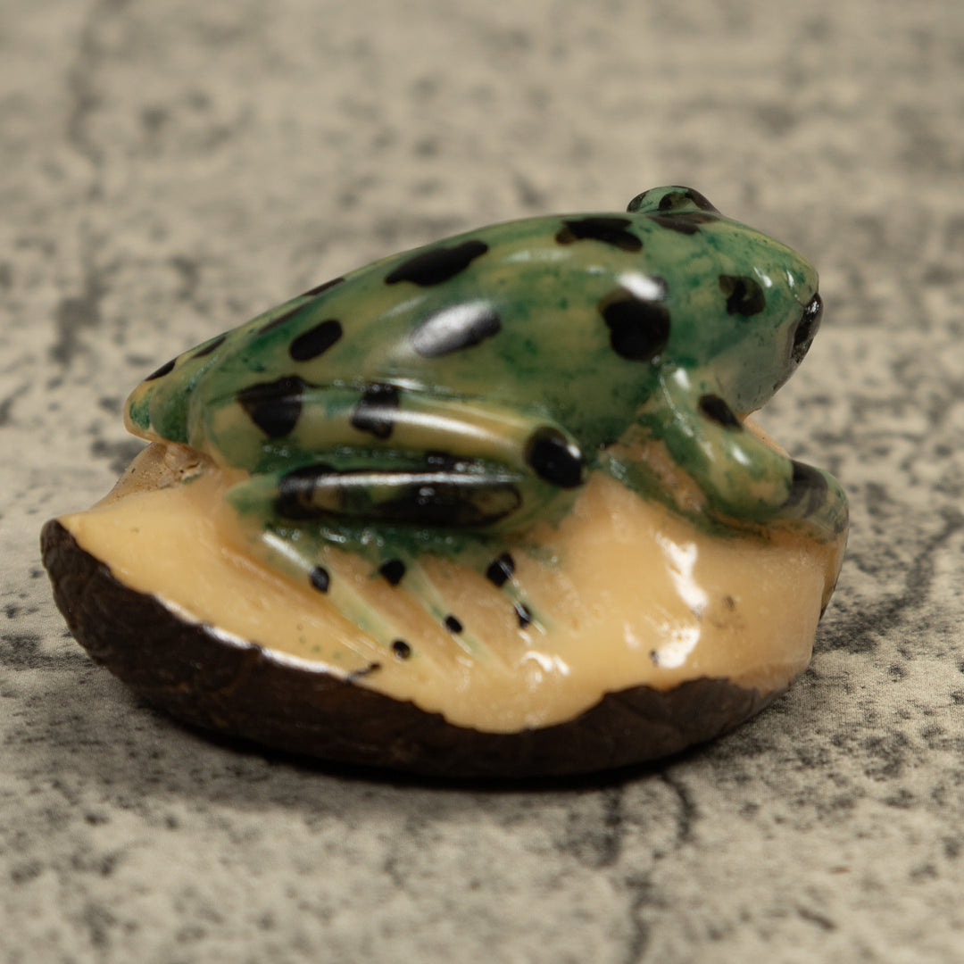 Vintage Black And Green Frog Tagua Carving