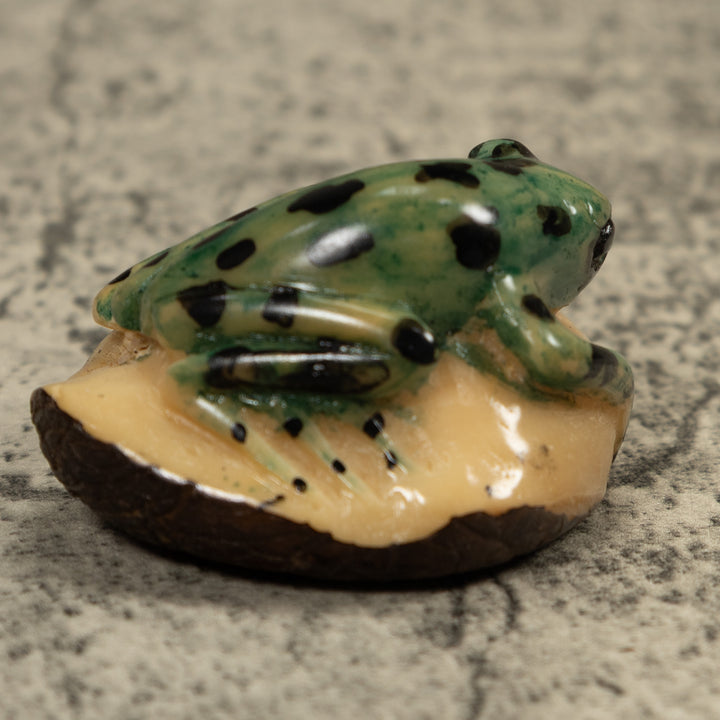 Vintage Black And Green Frog Tagua Carving