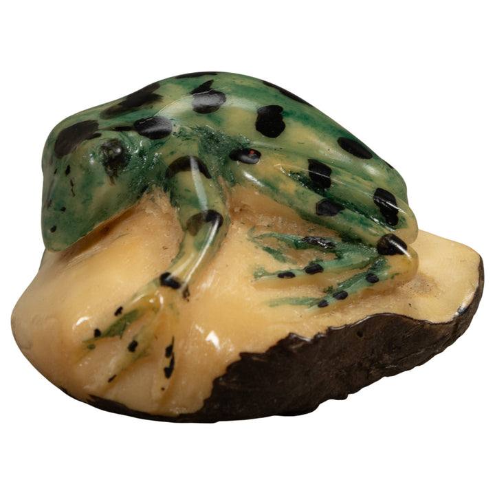 Vintage Black And Green Frog Tagua Carving