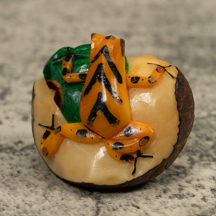 Gold And Black Frog Tagua Carving