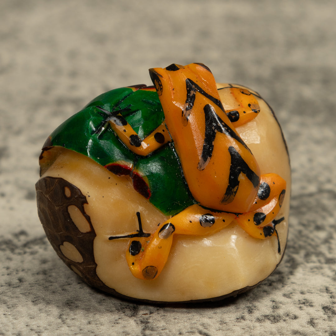 Gold And Black Frog Tagua Carving
