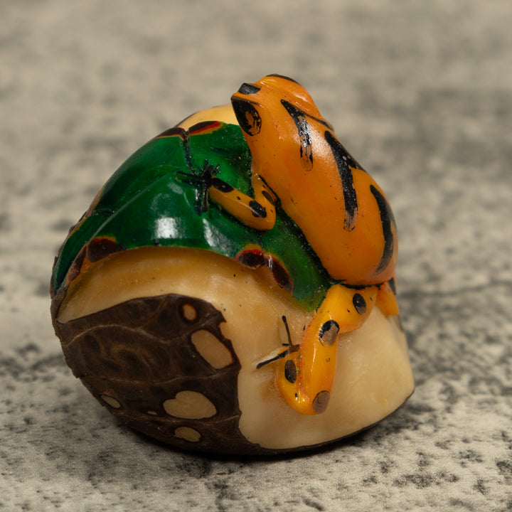 Gold And Black Frog Tagua Carving