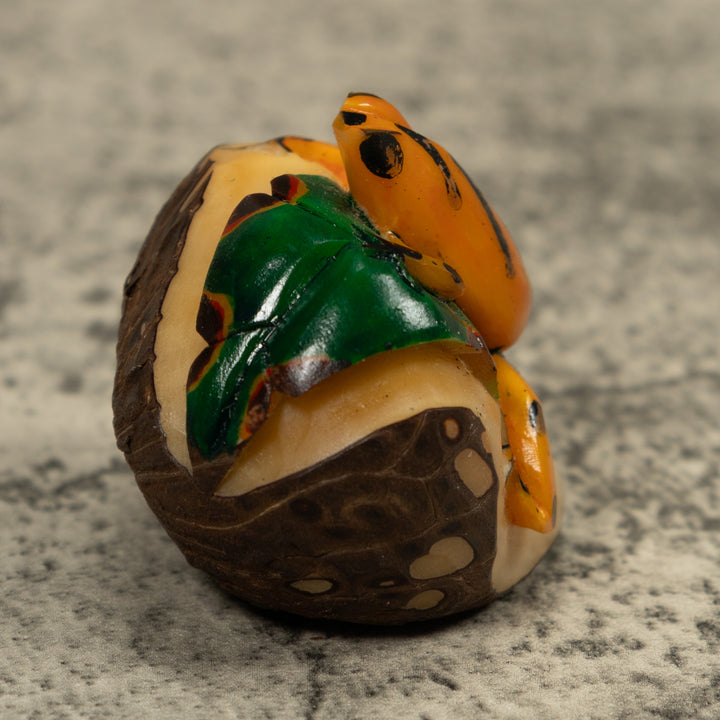 Gold And Black Frog Tagua Carving