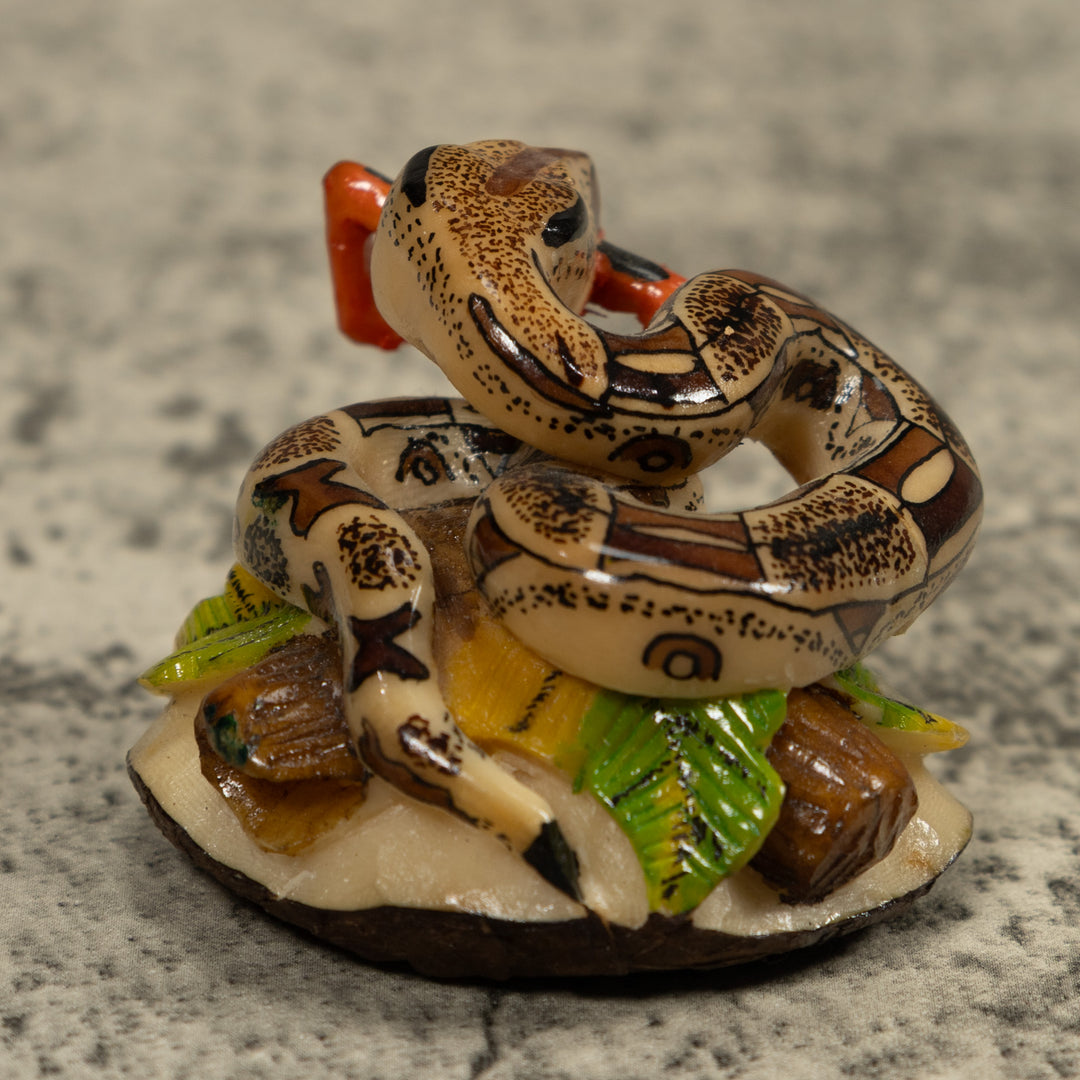 Snake Eating A Frog Tagua Carving