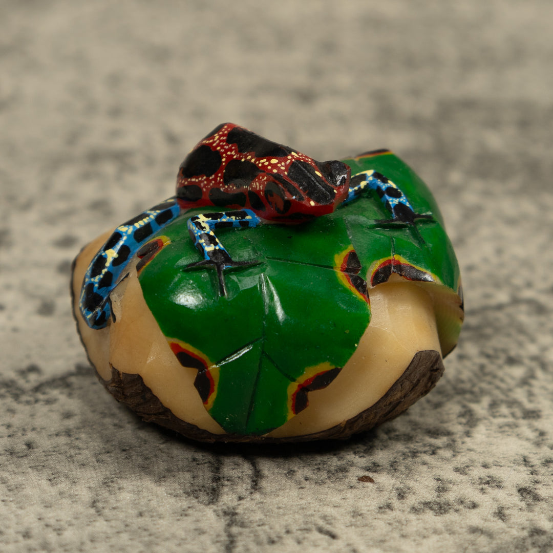 Red And Blue Frog Tagua Carving