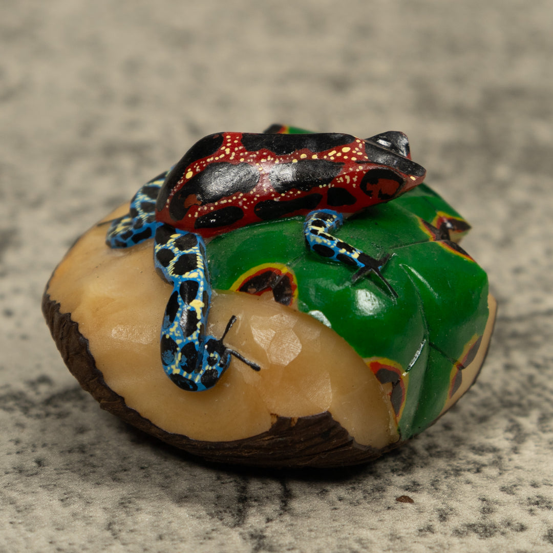 Red And Blue Frog Tagua Carving