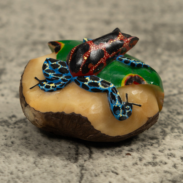 Red And Blue Frog Tagua Carving