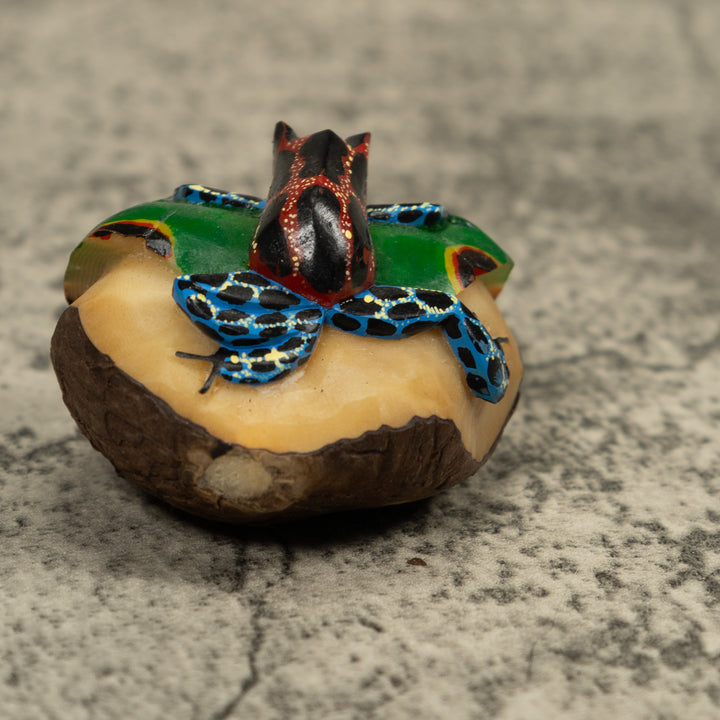 Red And Blue Frog Tagua Carving