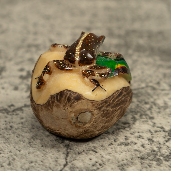 Brown And White Frog Tagua Carving