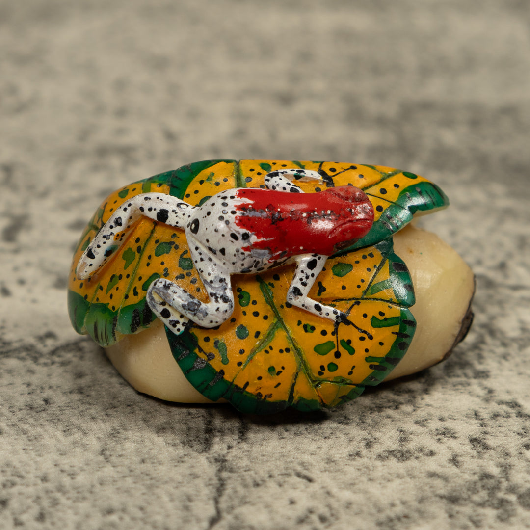 Red And White Frog Tagua Carving