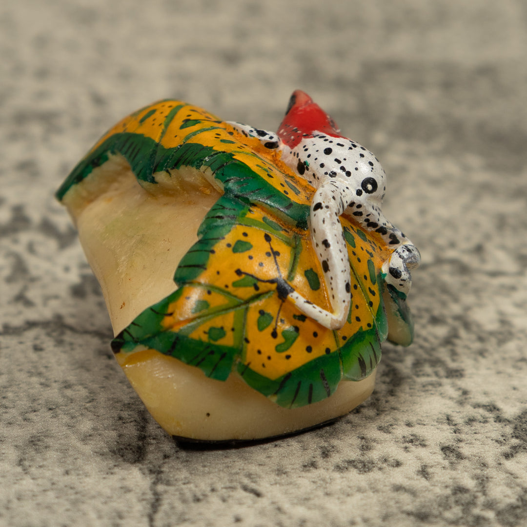 Red And White Frog Tagua Carving