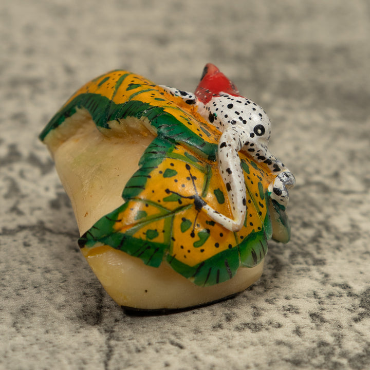 Red And White Frog Tagua Carving