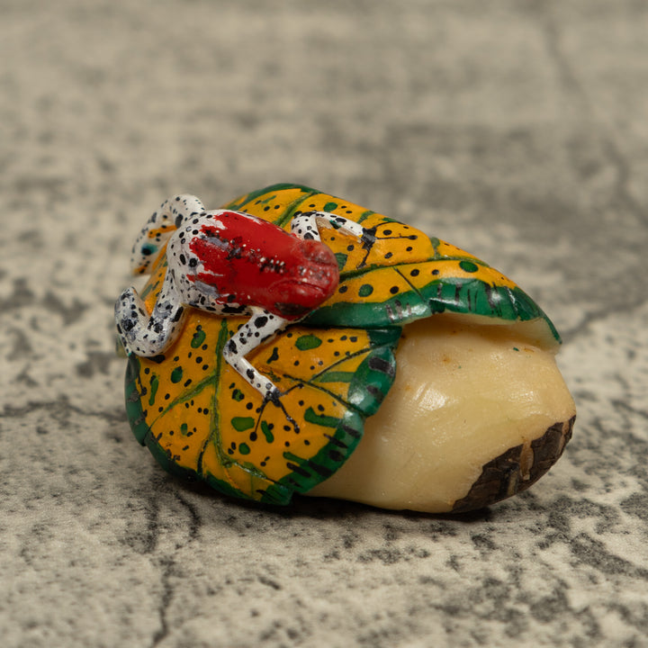 Red And White Frog Tagua Carving